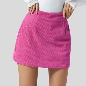 NWT HALARA High Waist Invisible Zipper 2-in-1 A Line Mini Corduroy Casual Skirt
